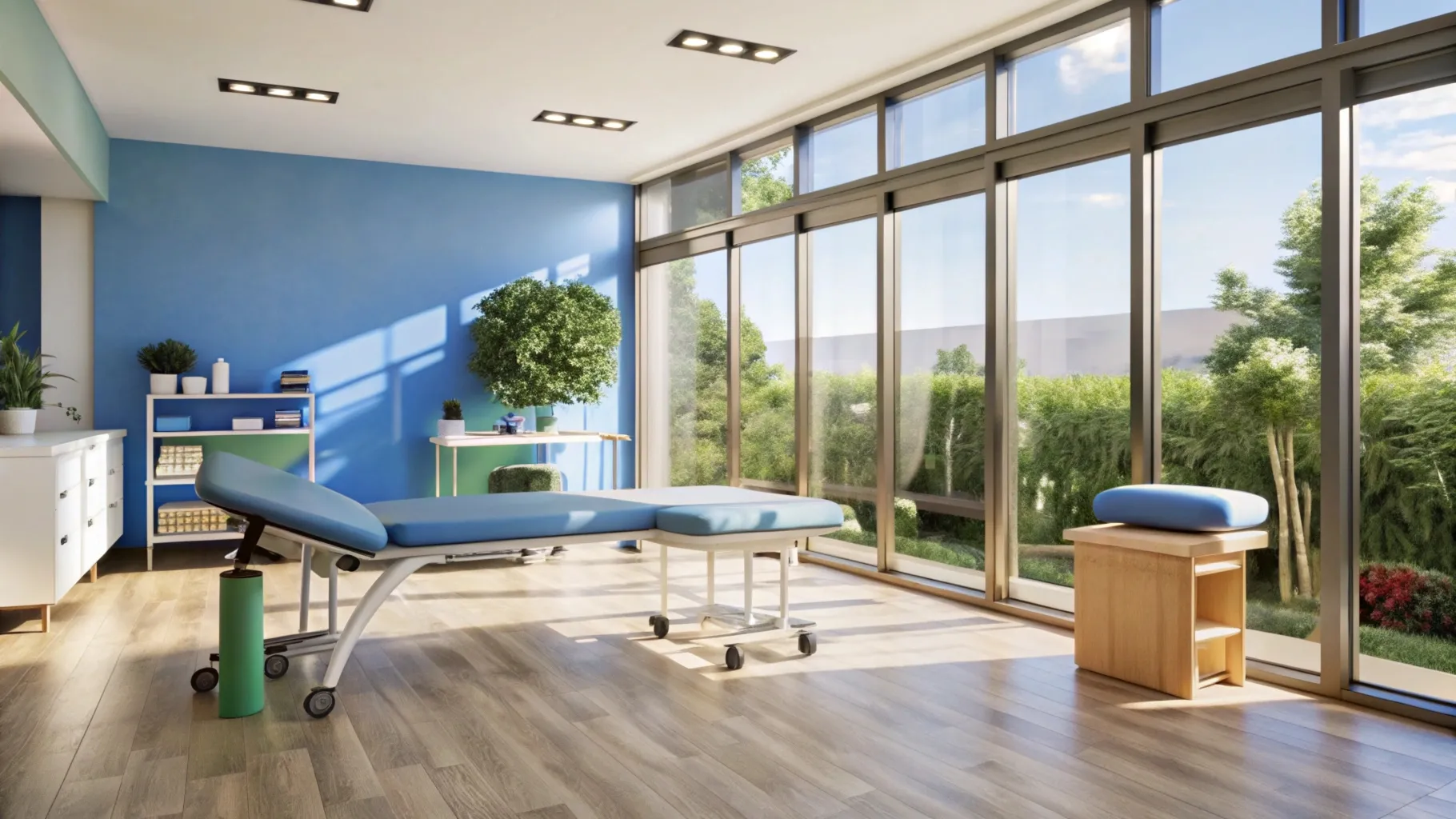 Sala de atendimento da clínica com maca e equipamentos