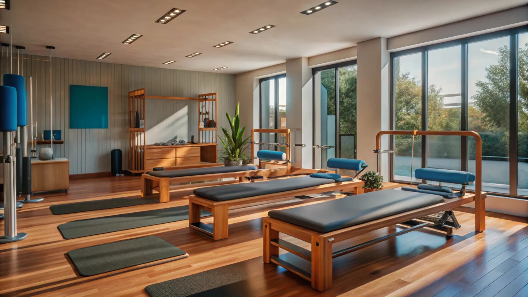 Fisioterapeuta acompanhando exercicio de paciente em sala de atendimento