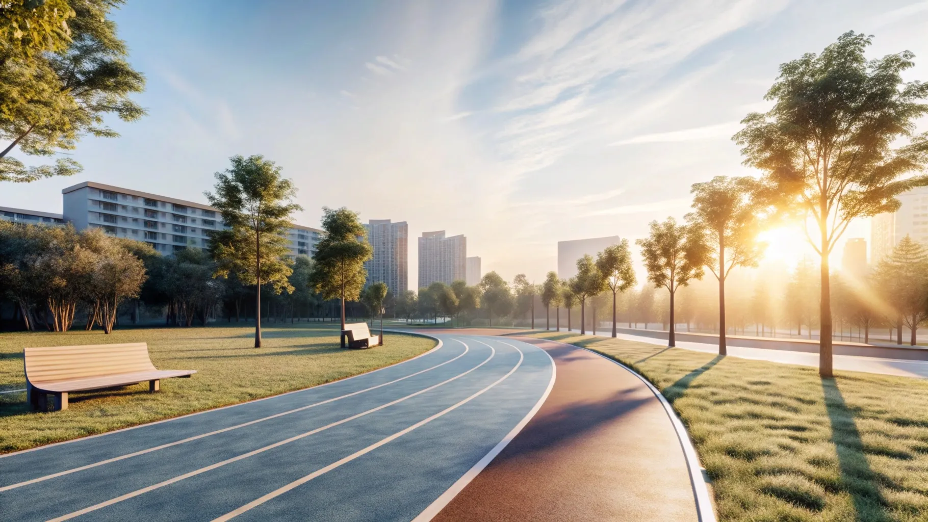 Pista de corrida em parque no começo da manhã